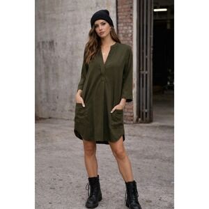 Gentle Fawn Womens Dress Medium Army Green Loose Shift Classic Casual Grunge